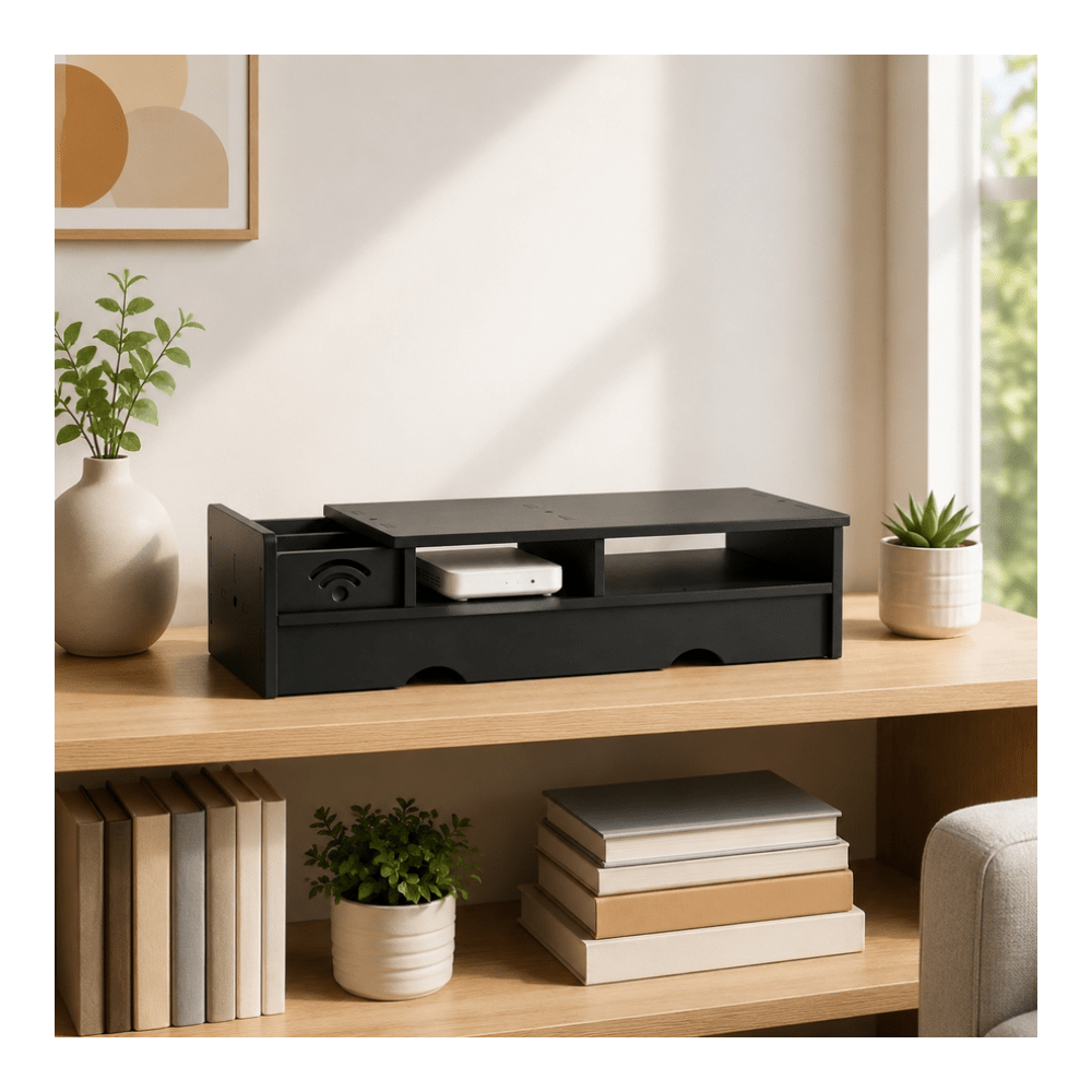 Office Tech For Home - Black Matte WiFi Router Storage Box